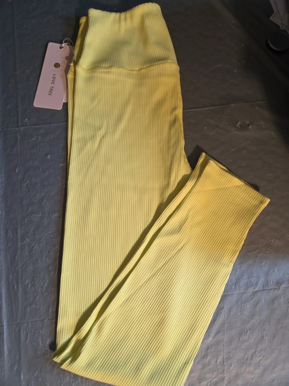 Love Tree Ribbed High-Waist Lemon Yellow Leggings